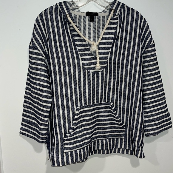 Oversized Blue and White Stripe J Crew Nautical Pullover Small - Picture 1 of 5